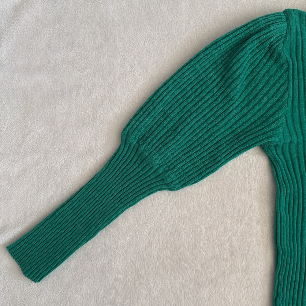 {VTG} Georgie Porgie | 70s/80s Rib Sweater Puff Sleeves Kelly Green (M) - Picture 14 of 16